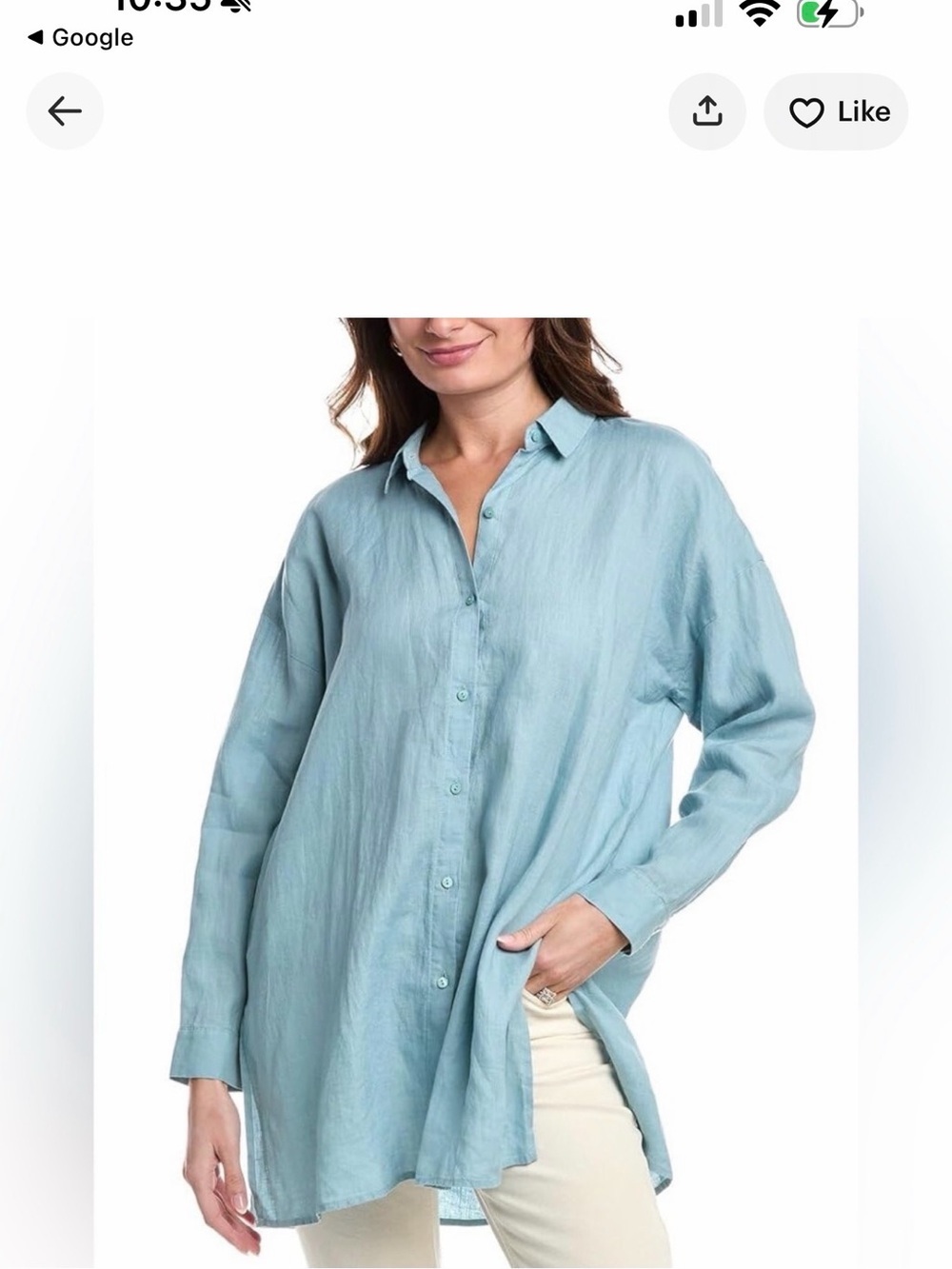 Light Blue Linen Button-Up Tunic Shirt Eileen fisher size small